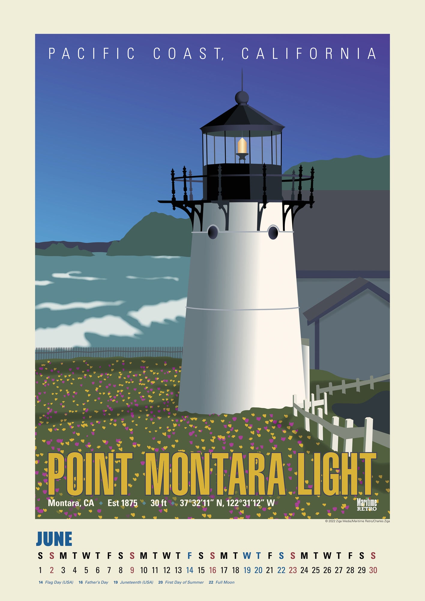 Pacific Coast Lighthouses Oversize Wall Calendar 2024, 13.38'' x 19'' Spiral Bound with Hanger