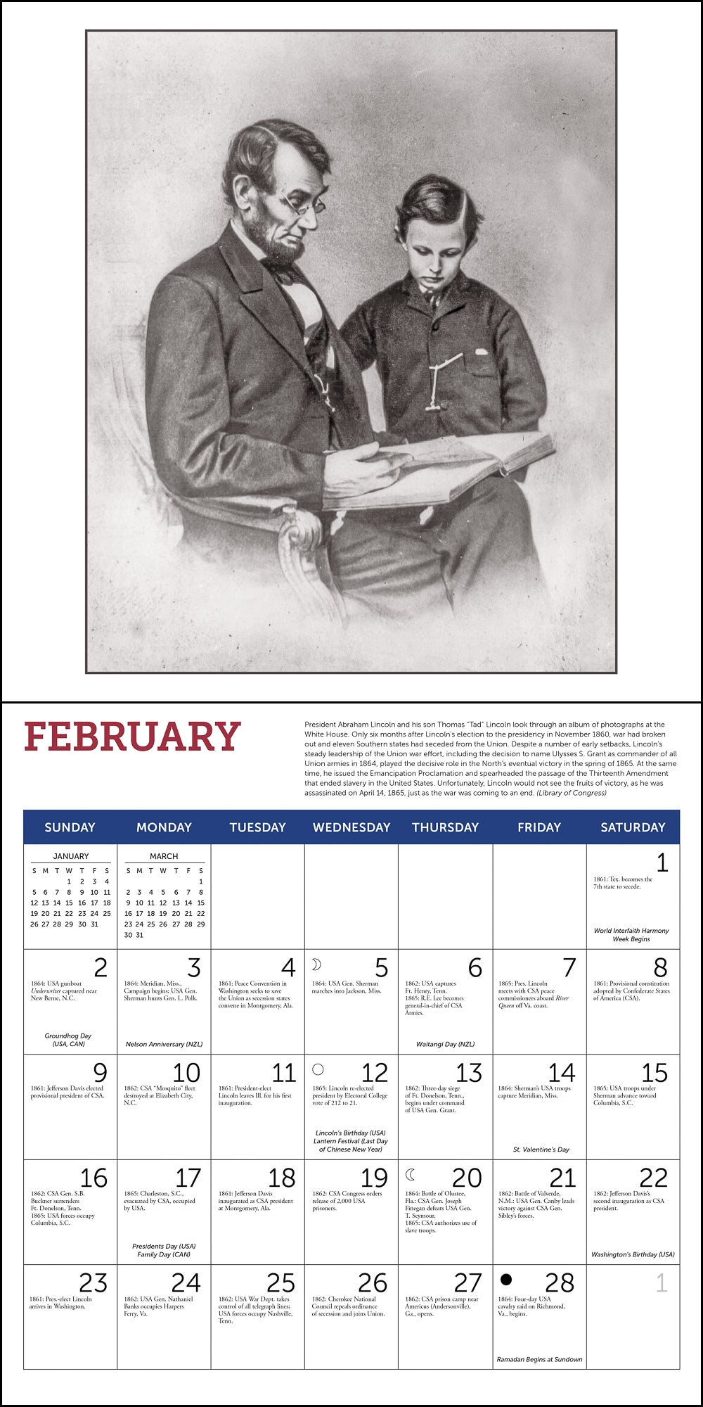 Civil War Day-By-Day Chronology Wall Calendar 2025, Monthly January-December 12'' x 12"