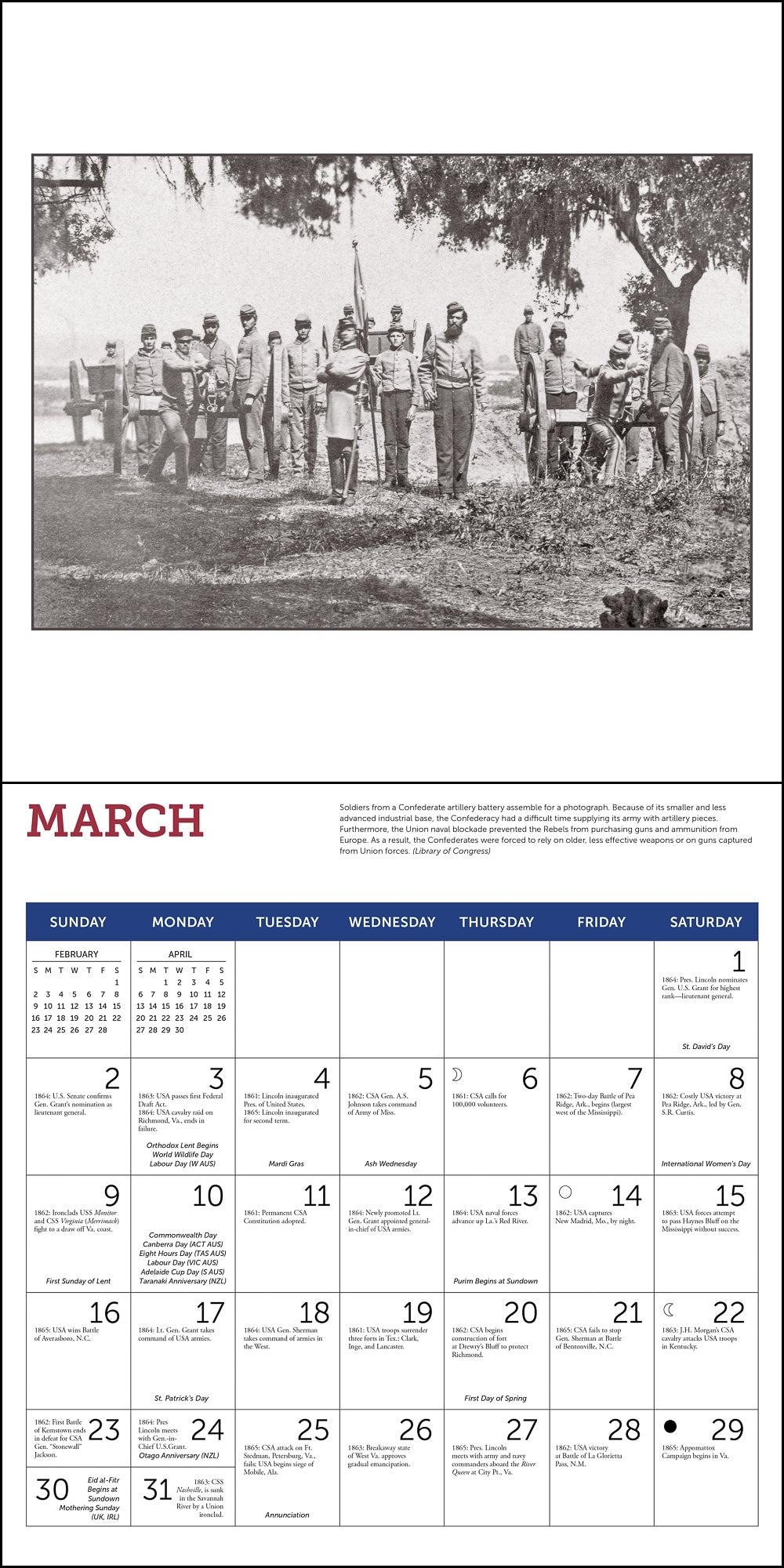 Civil War Day-By-Day Chronology Wall Calendar 2025, Monthly January-December 12'' x 12"