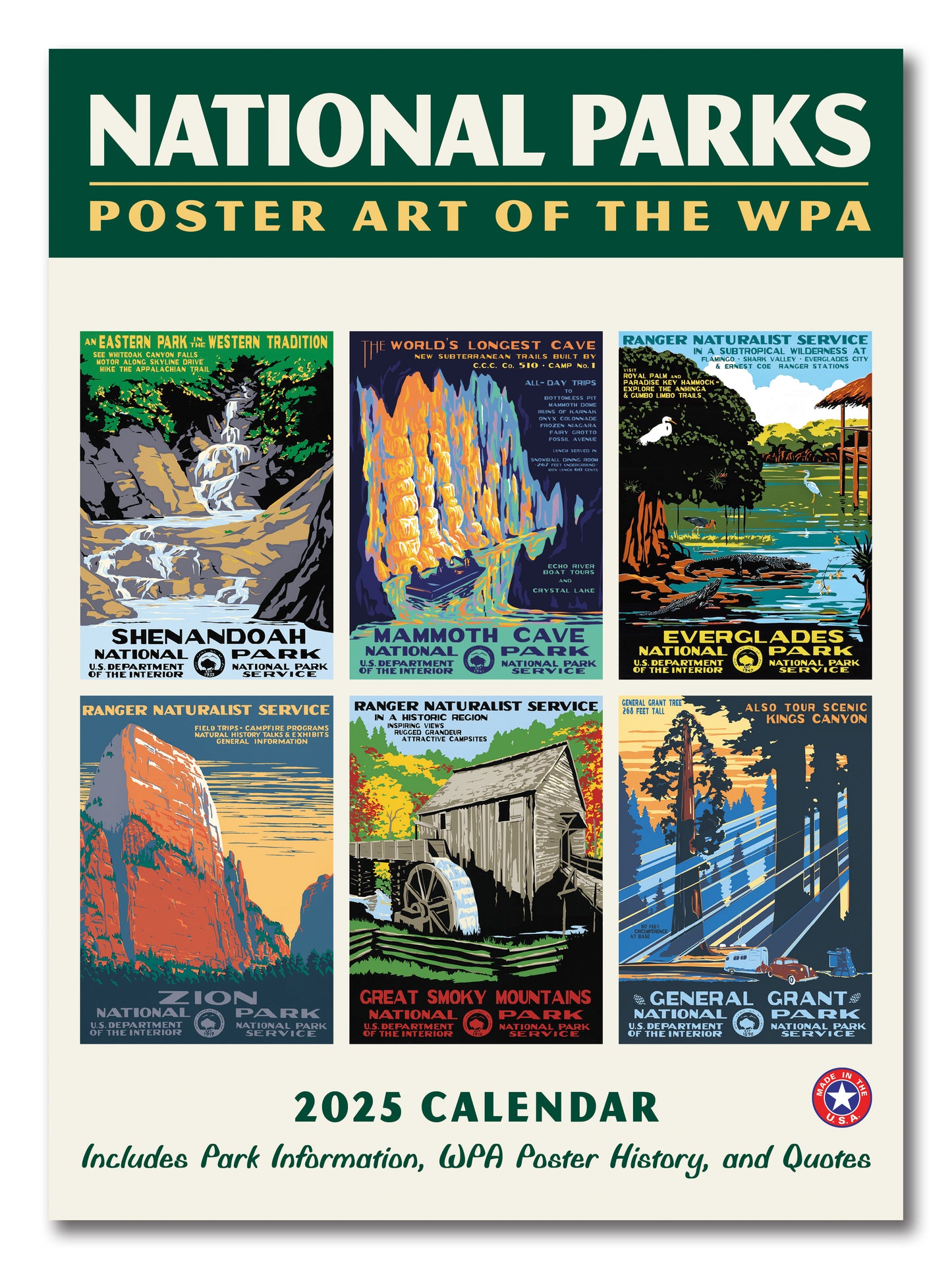 National Parks GRID—WPA Wall Calendar 2025, Monthly January-December 8.75'' x 12" (Made in USA)