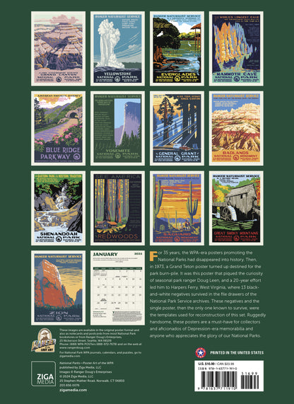 National Parks GRID—WPA Wall Calendar 2025, Monthly January-December 8.75'' x 12" (Made in USA)