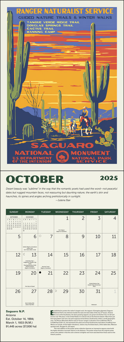 National Parks GRID—WPA Wall Calendar 2025, Monthly January-December 8.75'' x 12" (Made in USA)