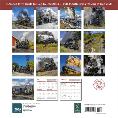 Steam Trains Wall Calendar 2025, Monthly January-December 12'' x 12"