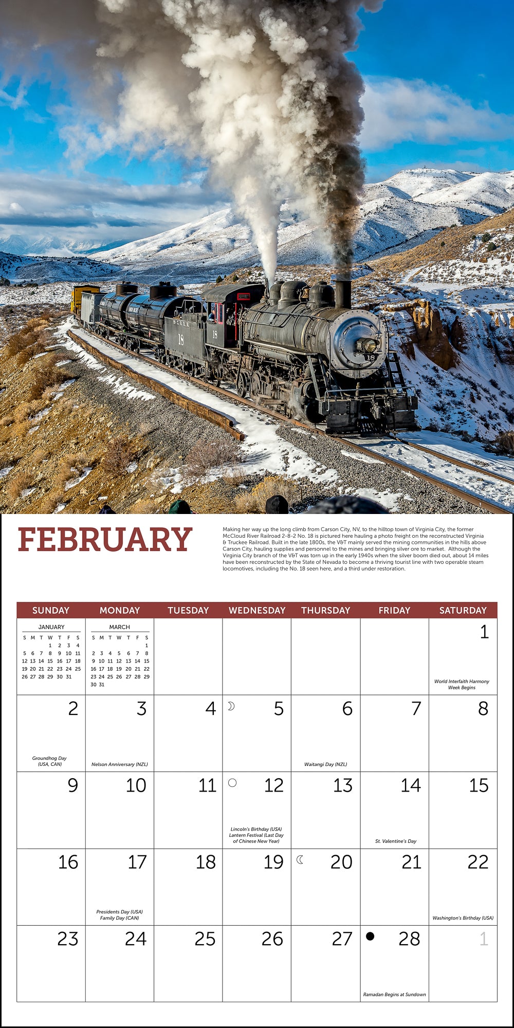 Steam Trains Wall Calendar 2025, Monthly January-December 12'' x 12"