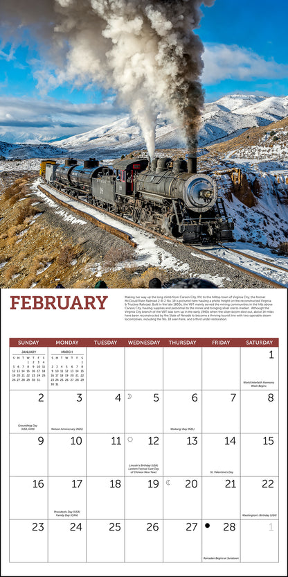 Steam Trains Wall Calendar 2025, Monthly January-December 12'' x 12"