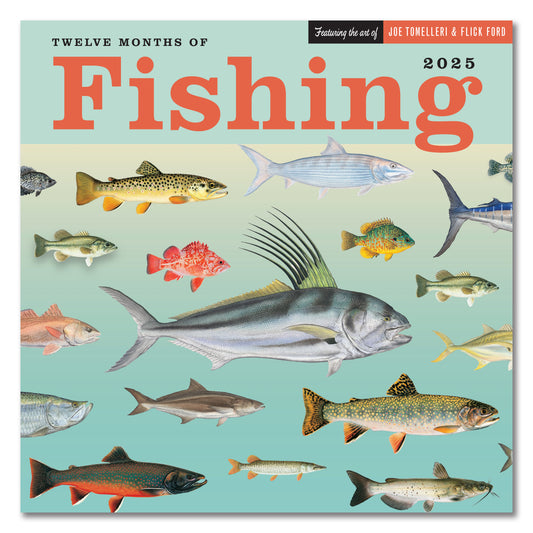 Twelve Months of Fishing Wall Calendar 2025, Monthly January-December 12'' x 12"