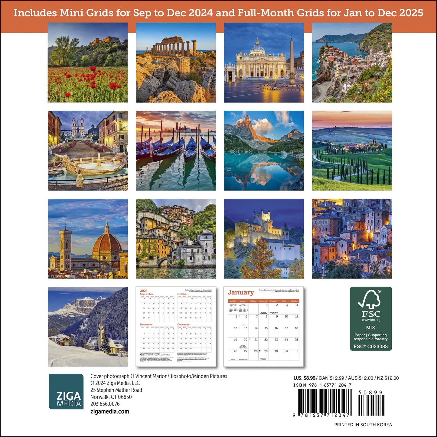 Italy Mini Wall Calendar 2025, 7" x 7"