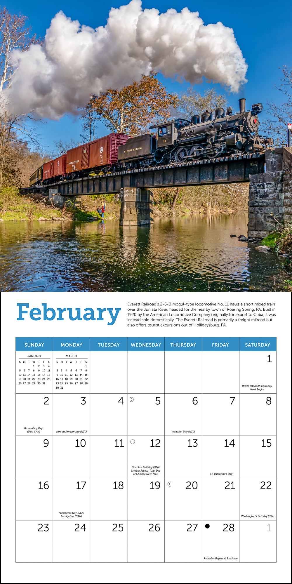 Steam Trains Mini Wall Calendar 2025, 7" x 7"