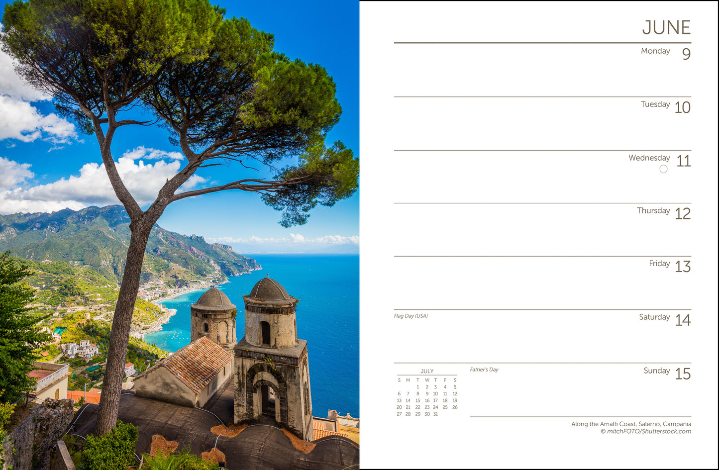 Italy Weekly Engagement Calendar 2025, Planner 6.5" x 8.5" Spiral Bound