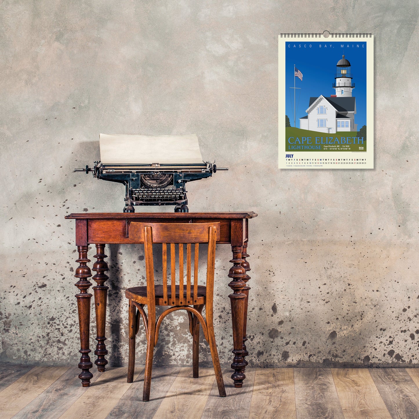 New England Lighthouses Oversize Wall Calendar 2025, 13.38'' x 19'' Spiral Bound with Hanger