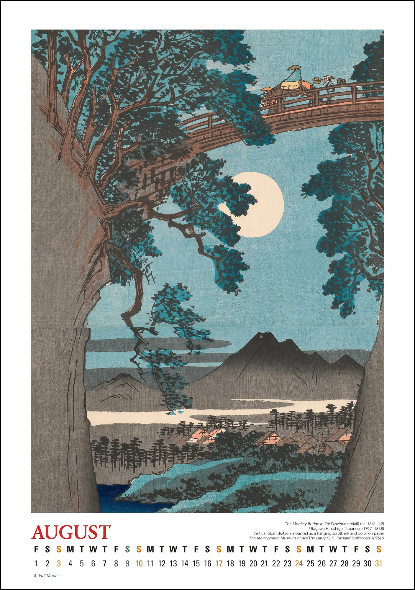 Full Moon Japanese Prints Oversize Wall Calendar 2025, 13.38'' x 19'' Spiral Bound with Hanger