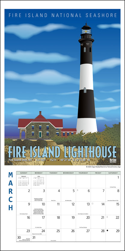 Atlantic Coast Lighthouse Posters Mini Wall Calendar 2025, 7" x 7"