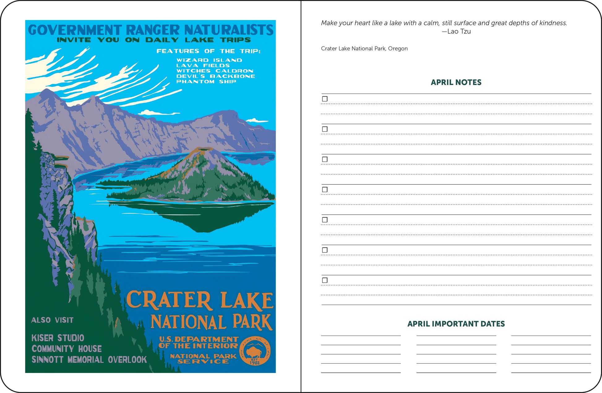 Spiral-bound 12-month National Parks planner