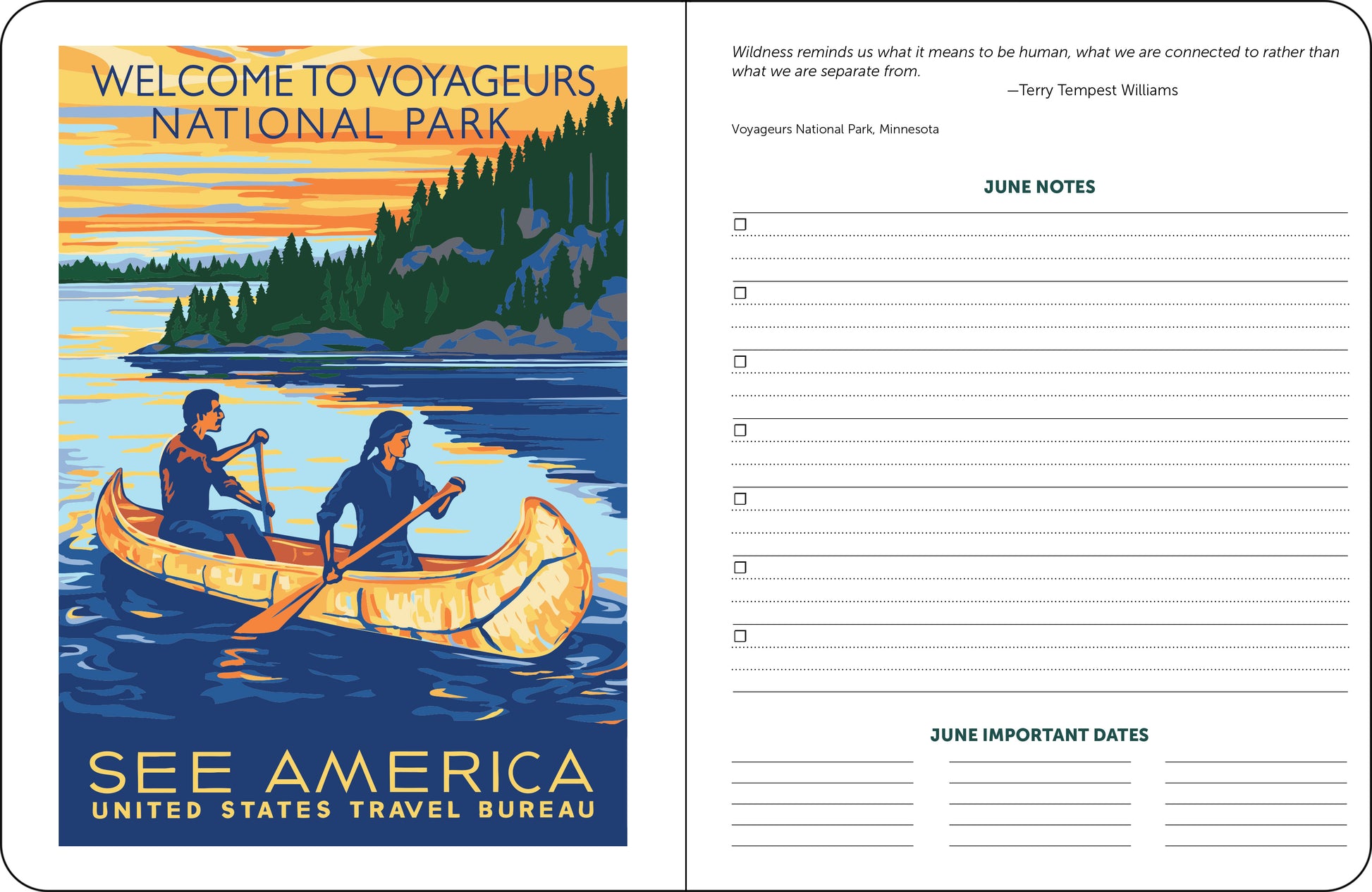 National Parks monthly planner, 7.5" x 9.75"