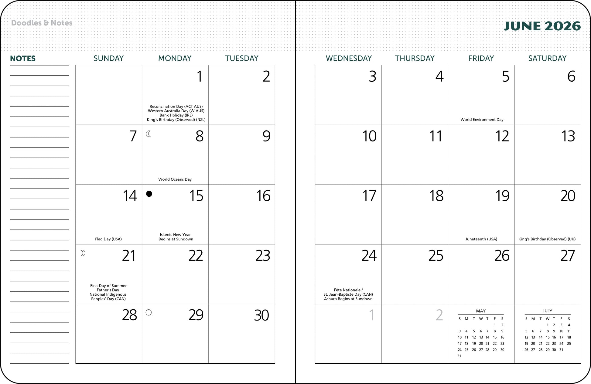 2026 calendar planner with park poster designs
