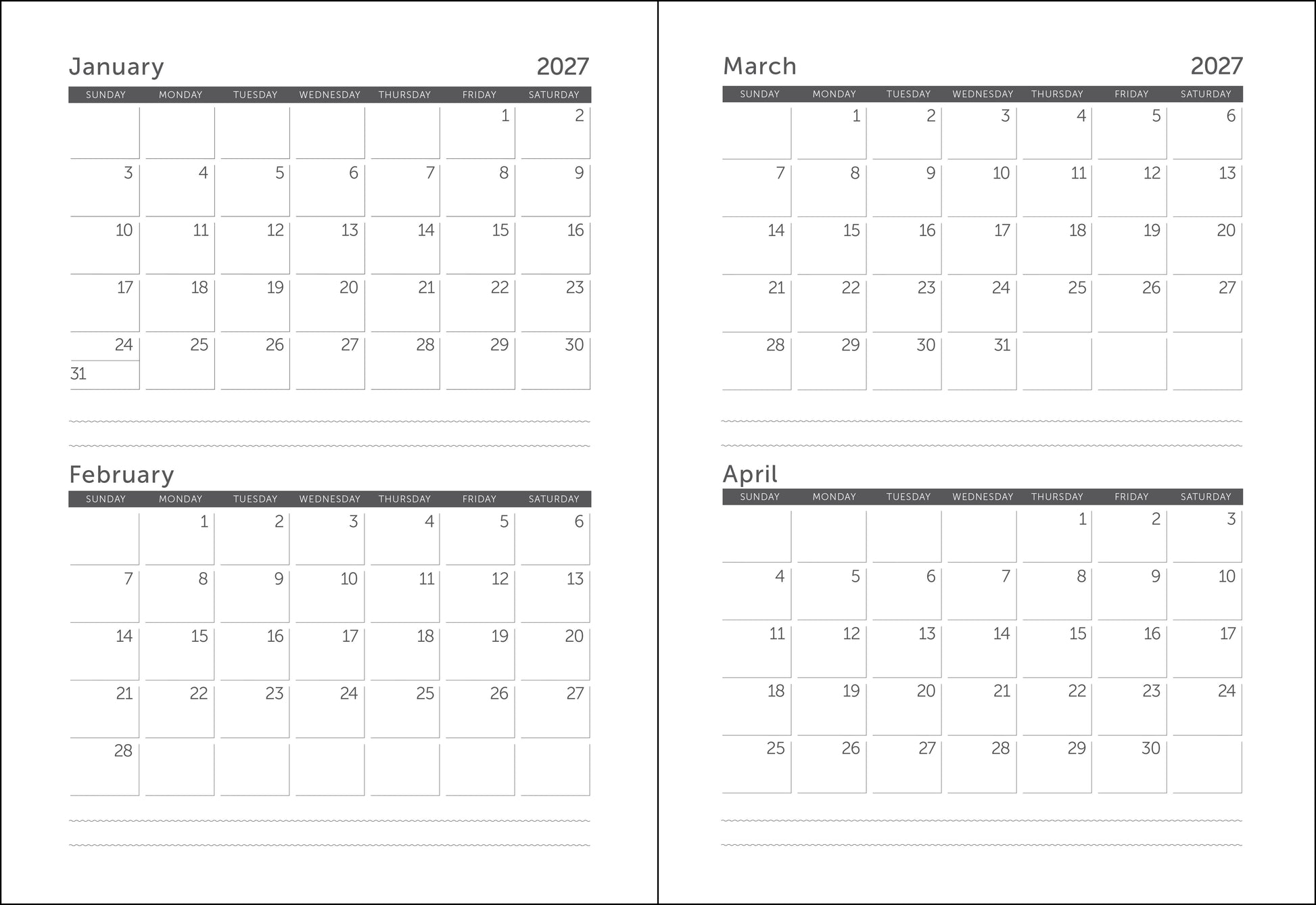 Spiral-bound WPA-style National Parks calendar