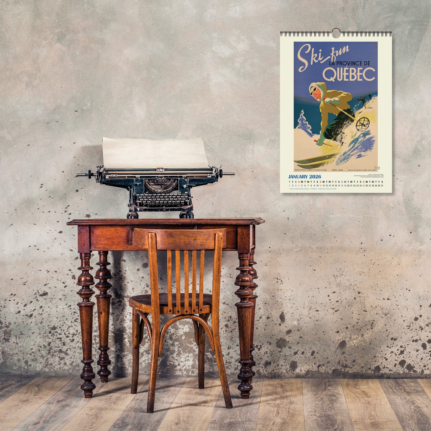 Oversize spiral-bound calendar featuring world destinations