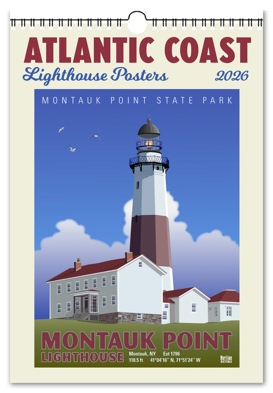 2026 Atlantic Coast Lighthouses Oversize Wall Calendar, 13.4'' x 19'' Spiral Bound with Hanger