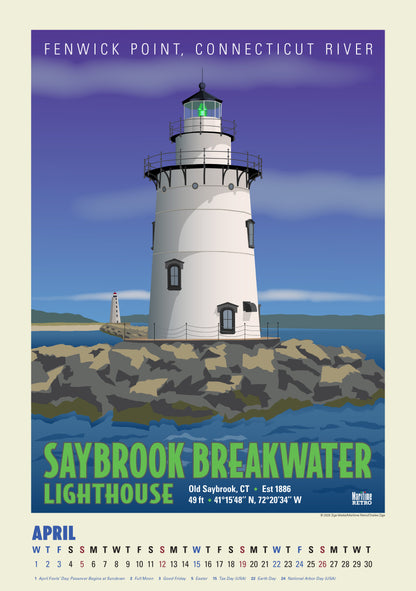 2026 New England Lighthouses Oversize Wall Calendar