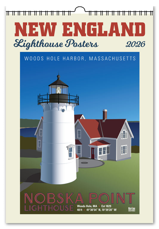 2026 New England Lighthouses Oversize Wall Calendar, 13.4'' x 19'' Spiral Bound with Hanger