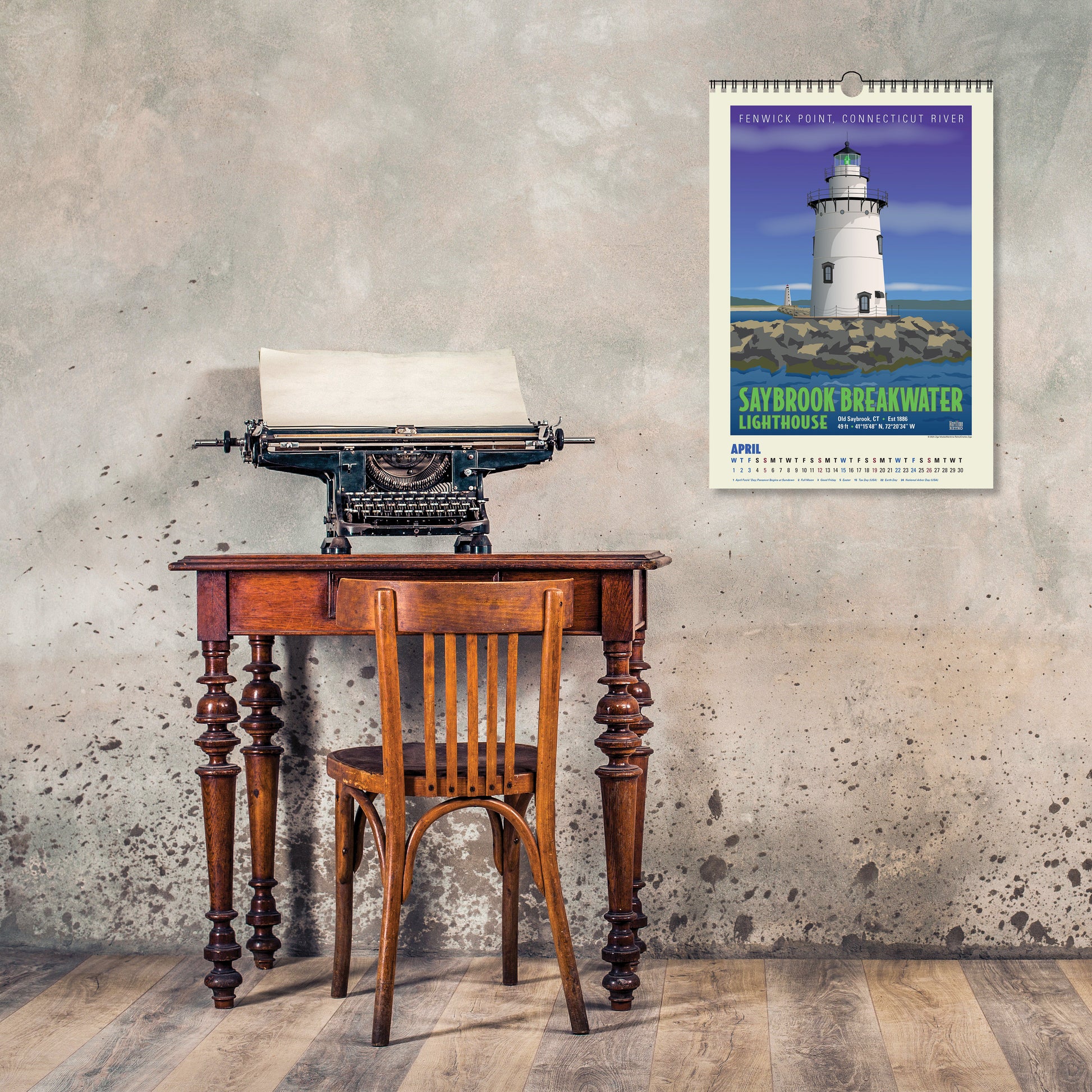 2026 calendar showcasing iconic New England lighthouses