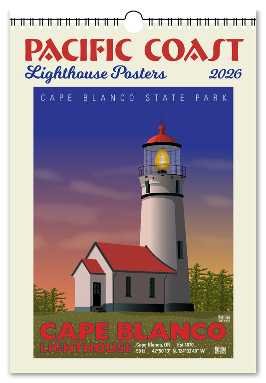 2026 Pacific Coast Lighthouses Oversize Wall Calendar, 13.4'' x 19'' Spiral Bound with Hanger