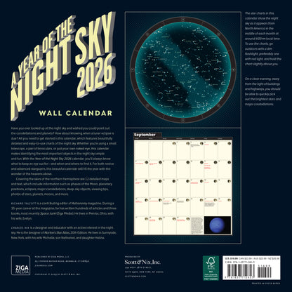 Astronomy-themed 2026 calendar with images of stars and galaxies