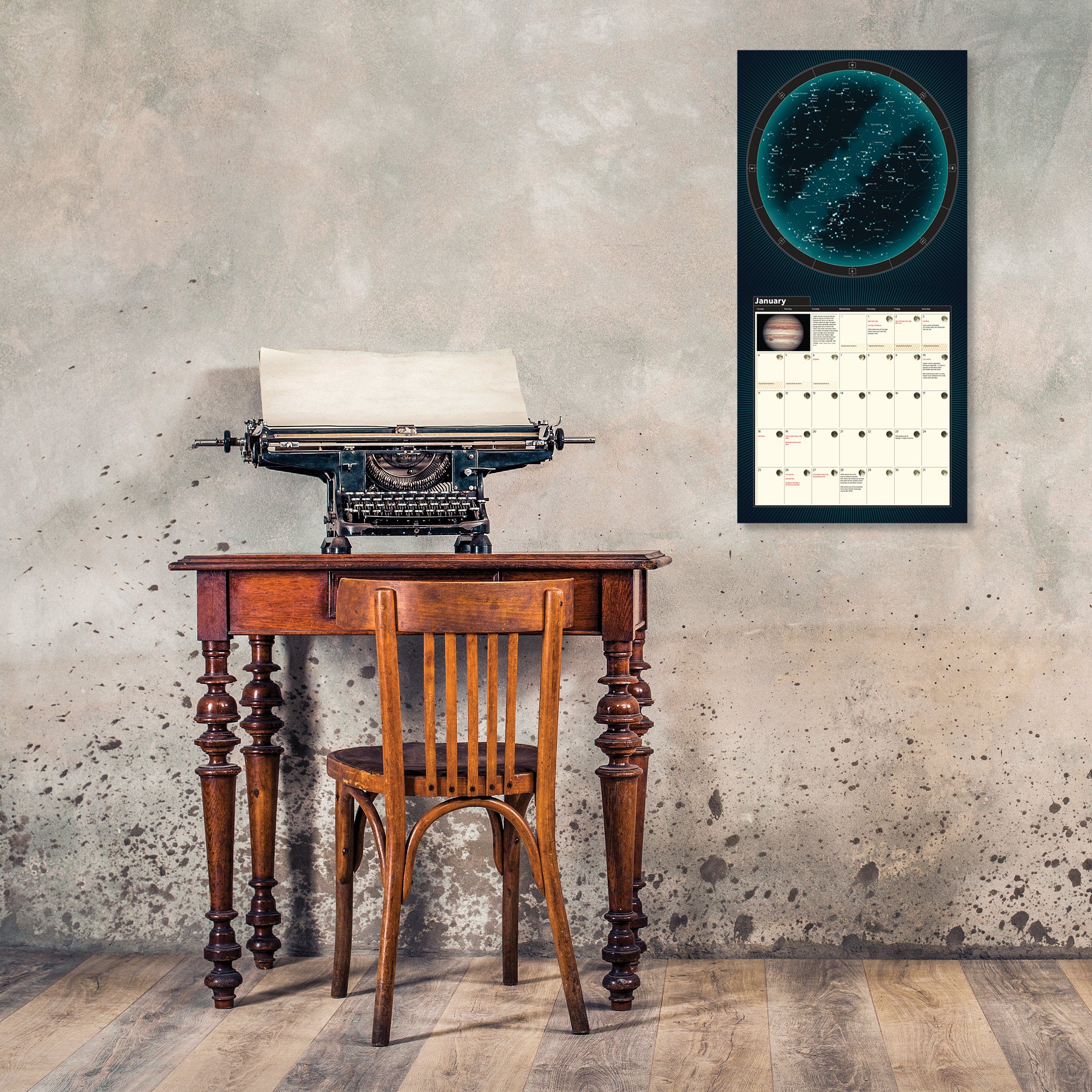 Astronomy-themed 2026 calendar with images of stars and galaxies