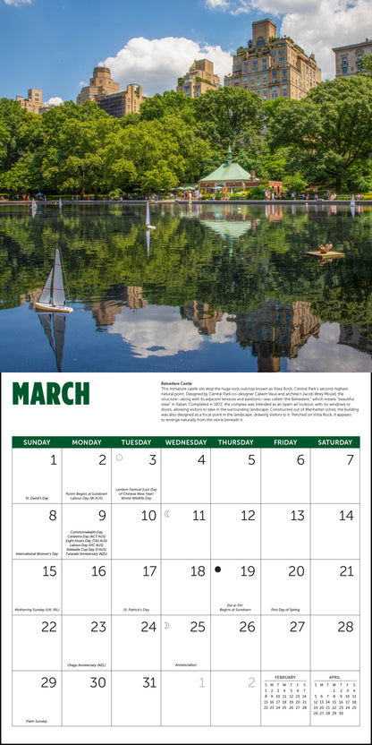 Monthly 2026 calendar featuring Central Park landscapes