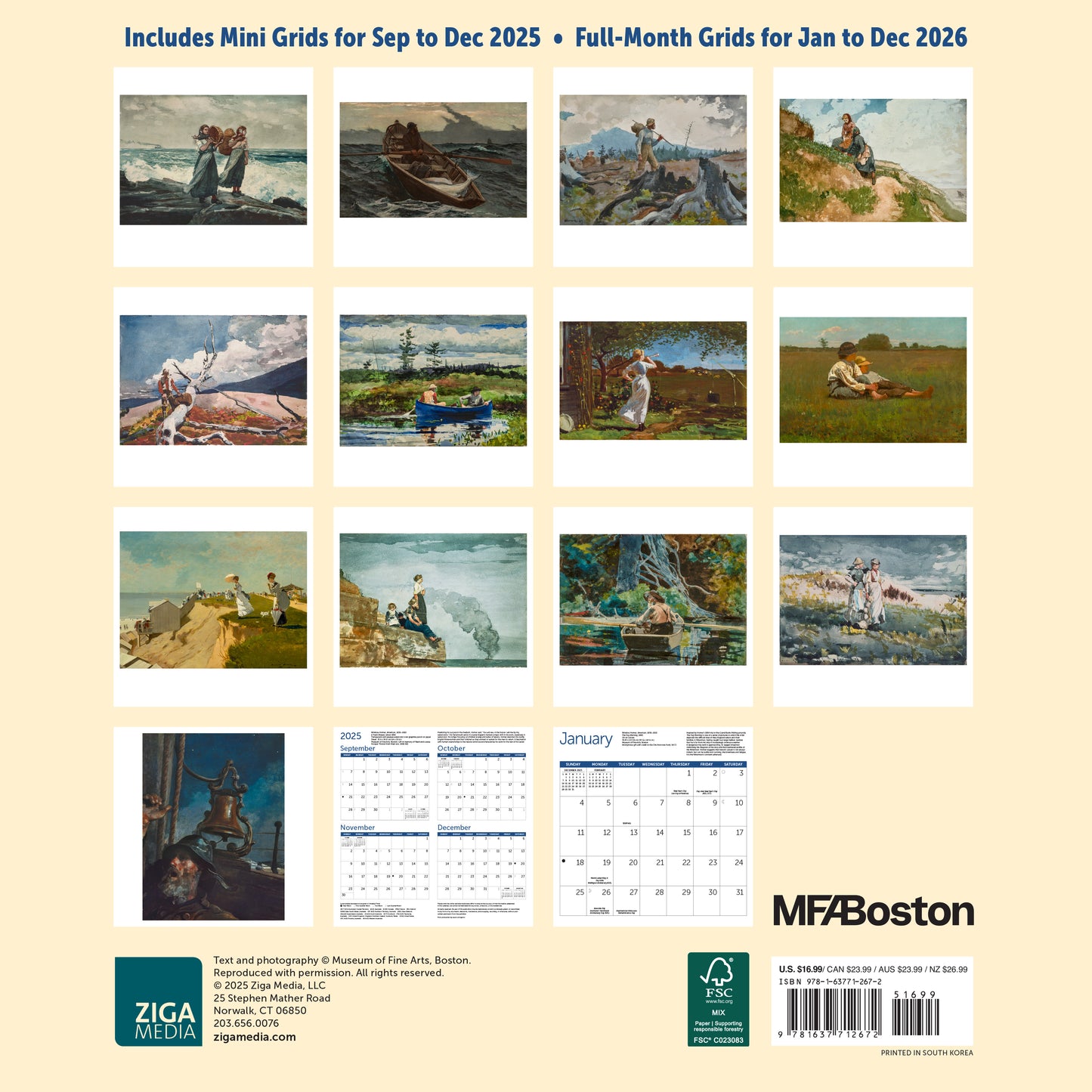 Nature-themed Winslow Homer calendar by MFA Boston for 2026