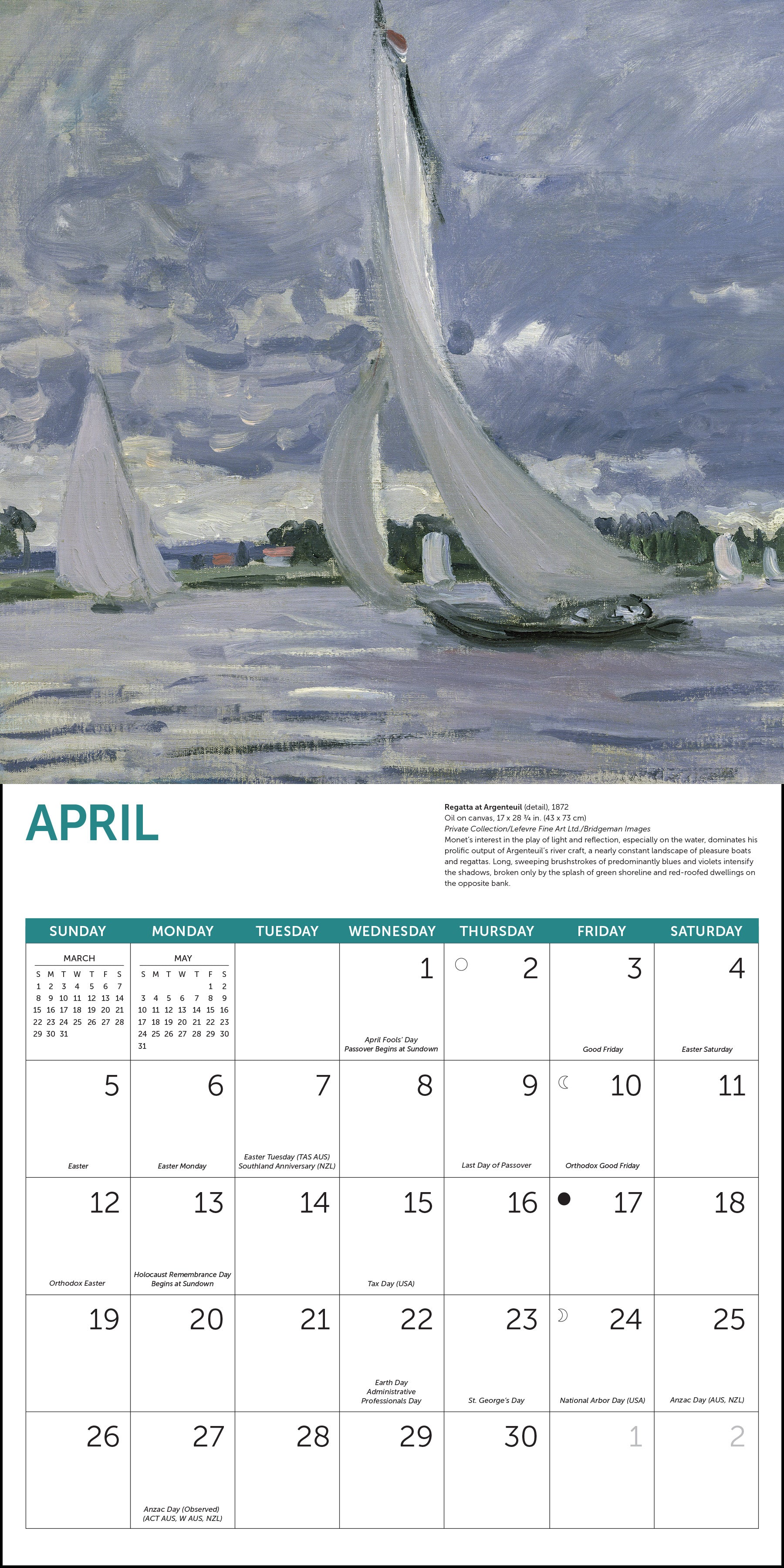 Monthly 2026 calendar featuring Monet’s maritime paintings