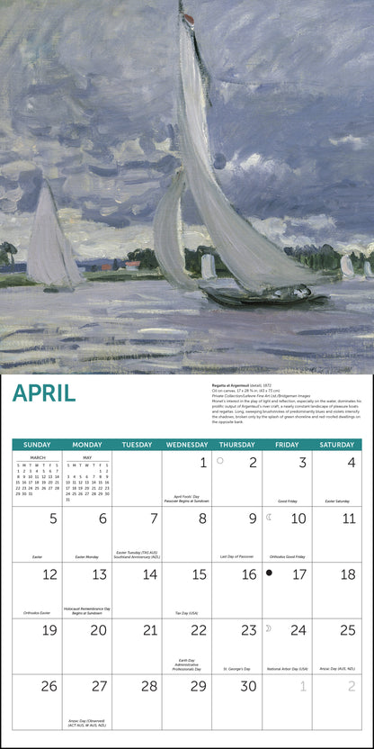 Monthly 2026 calendar featuring Monet’s maritime paintings