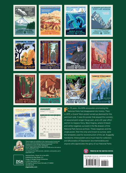 WPA-style National Parks scenes in 2026 wall calendar