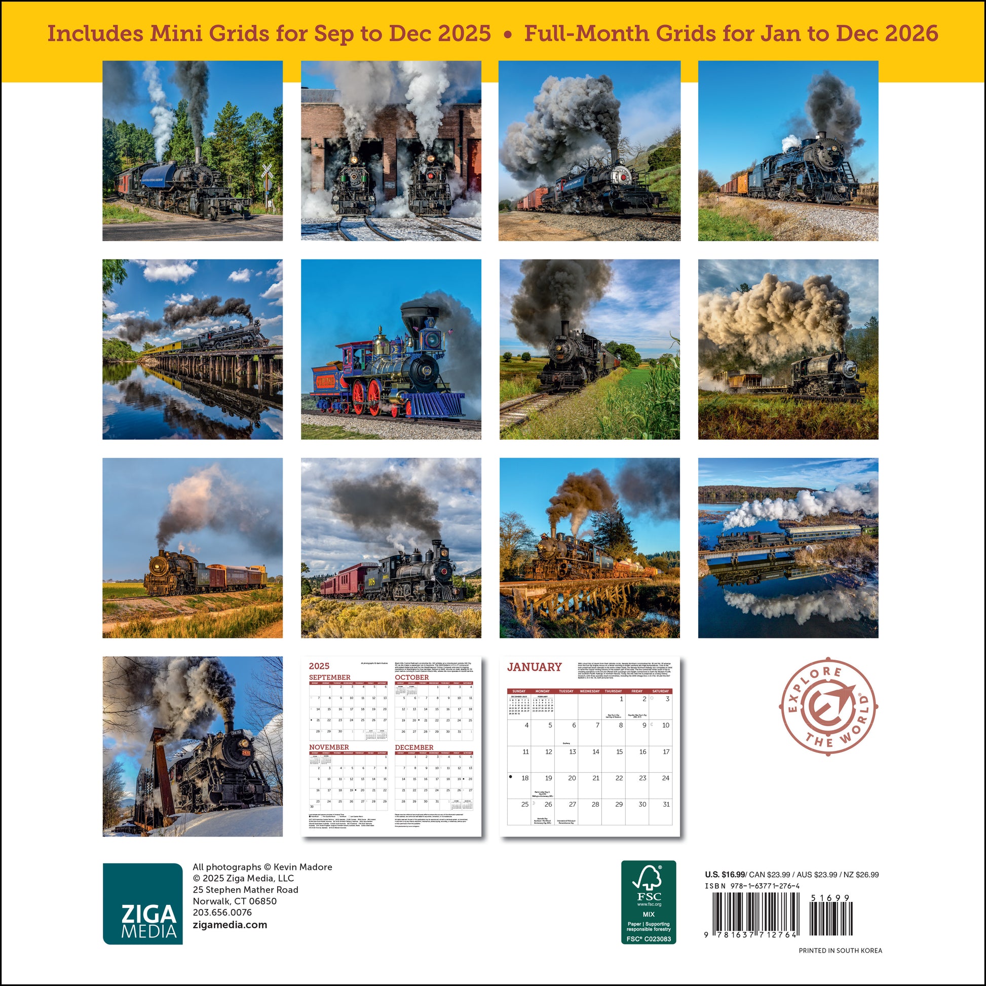 12" x 12" wall calendar of steam train photography