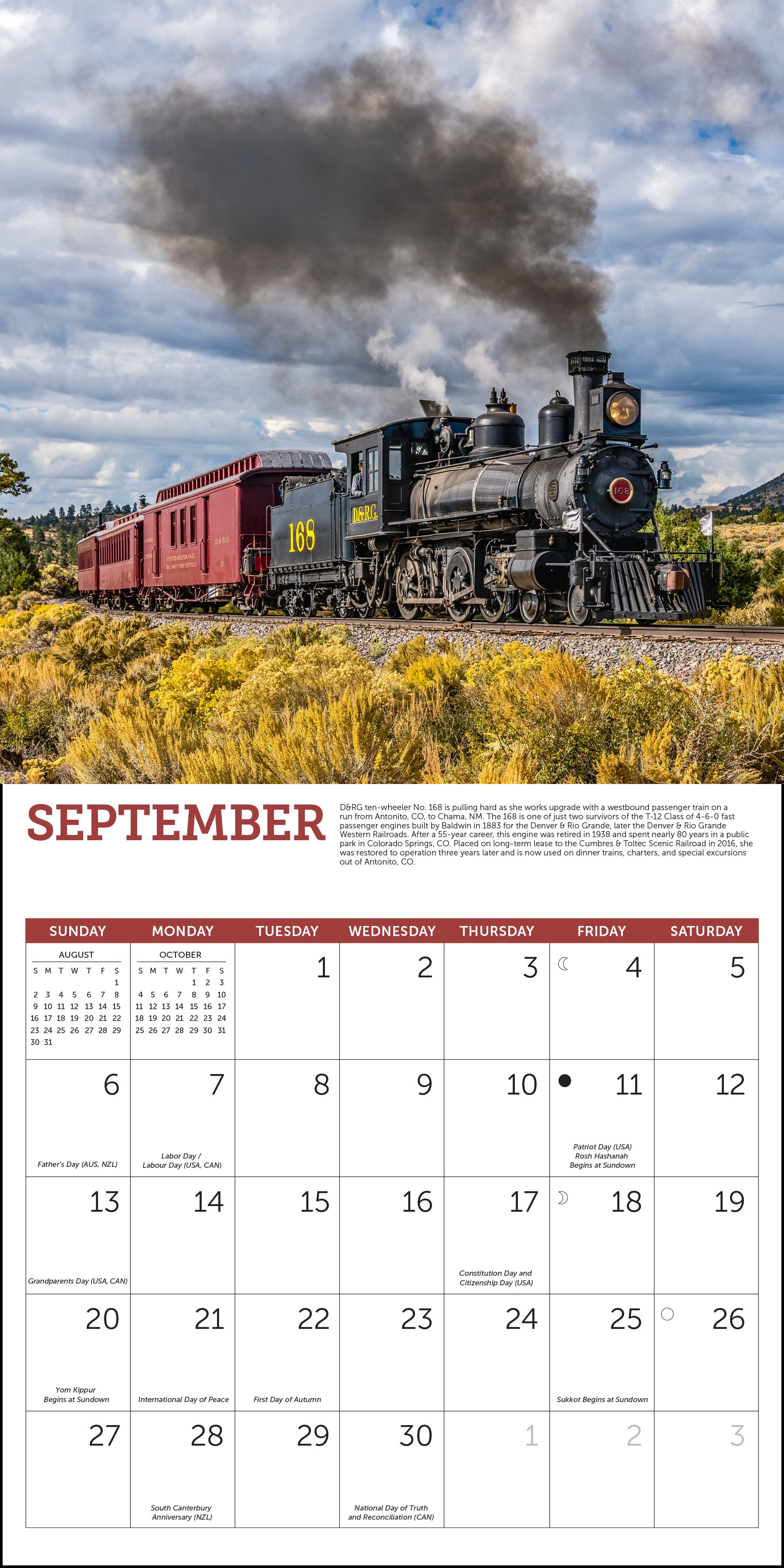 Classic steam locomotives in 2026 wall calendar