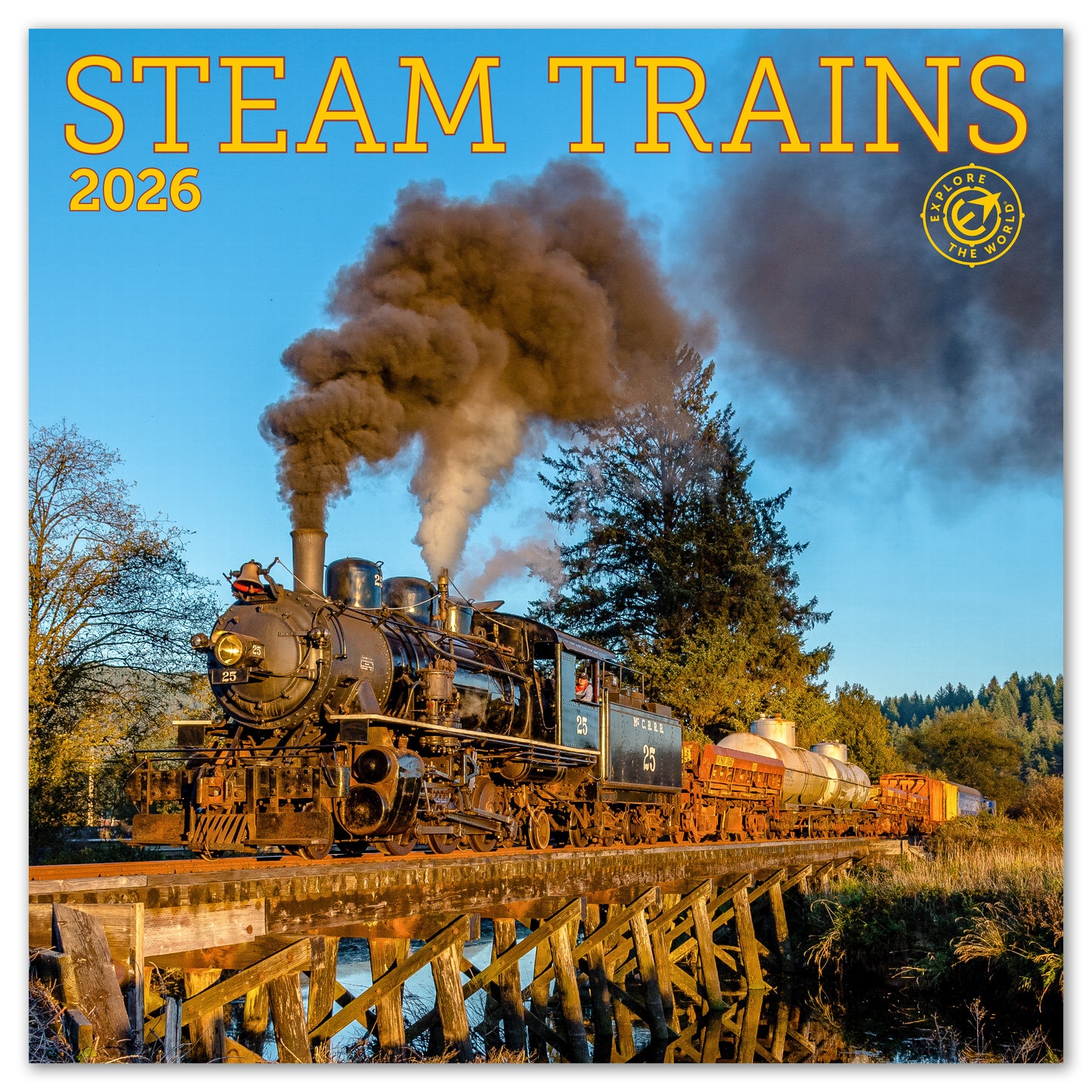 2026 Steam Trains Wall Calendar, 12" x 12"
