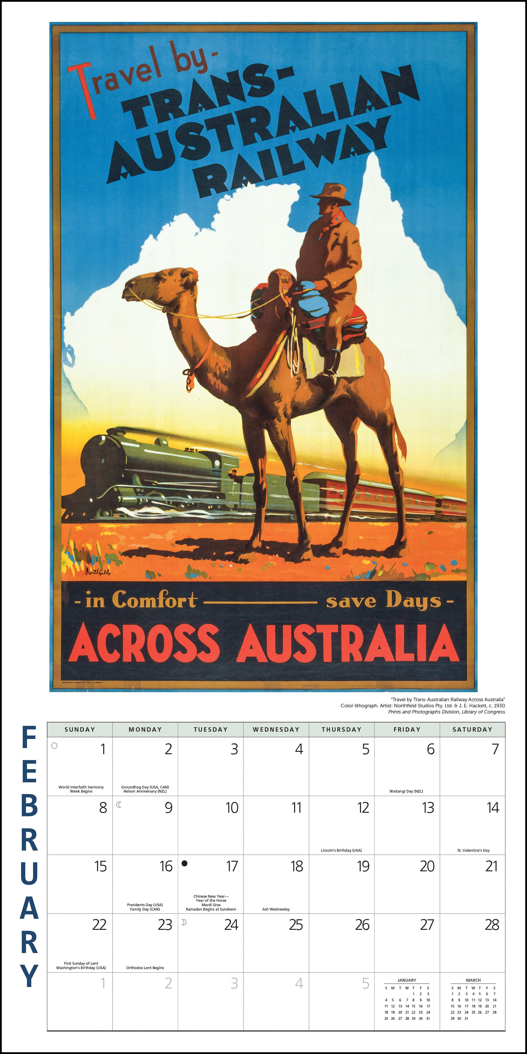 Vintage-style travel posters in 2026 monthly calendar