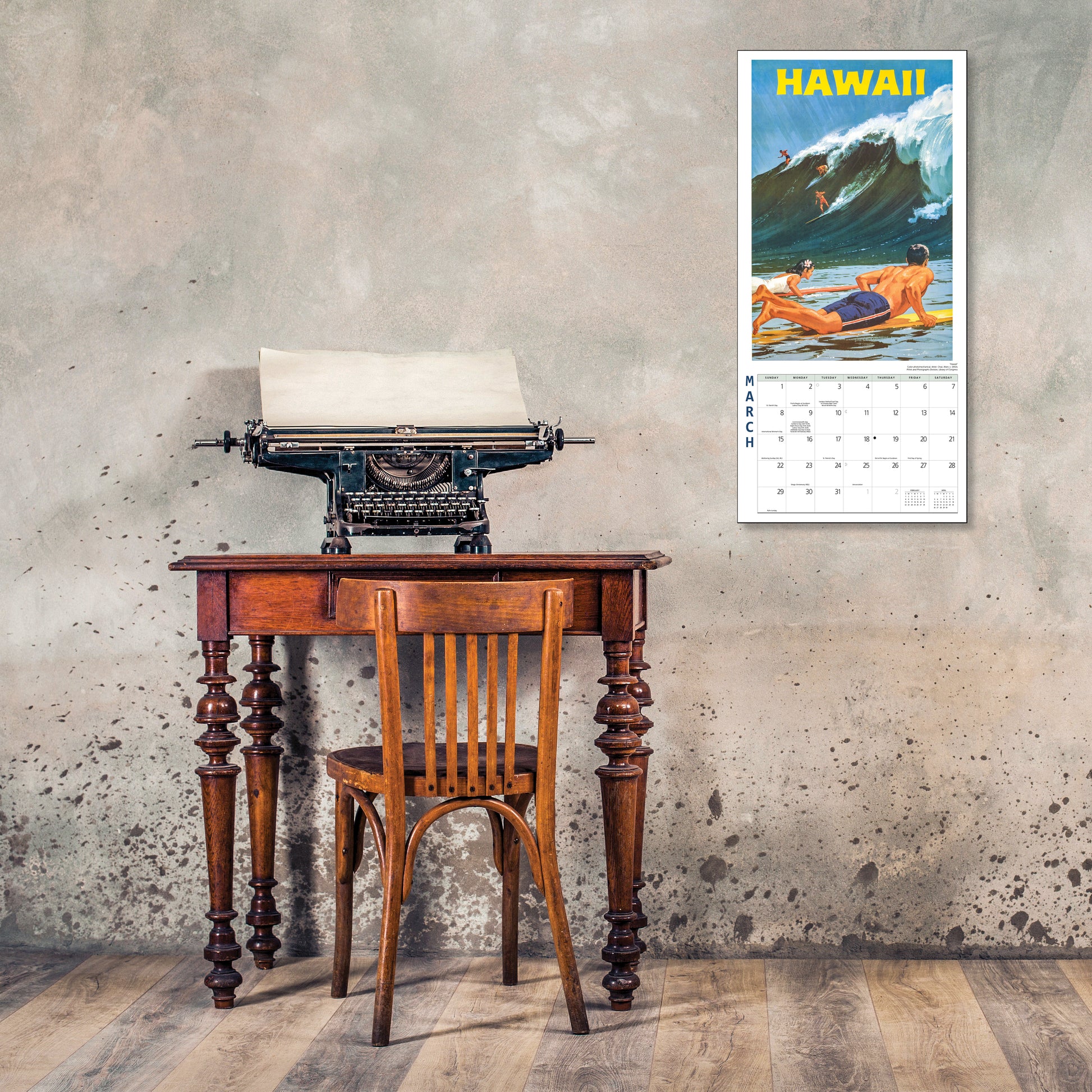 Colorful retro travel poster calendar for 2026