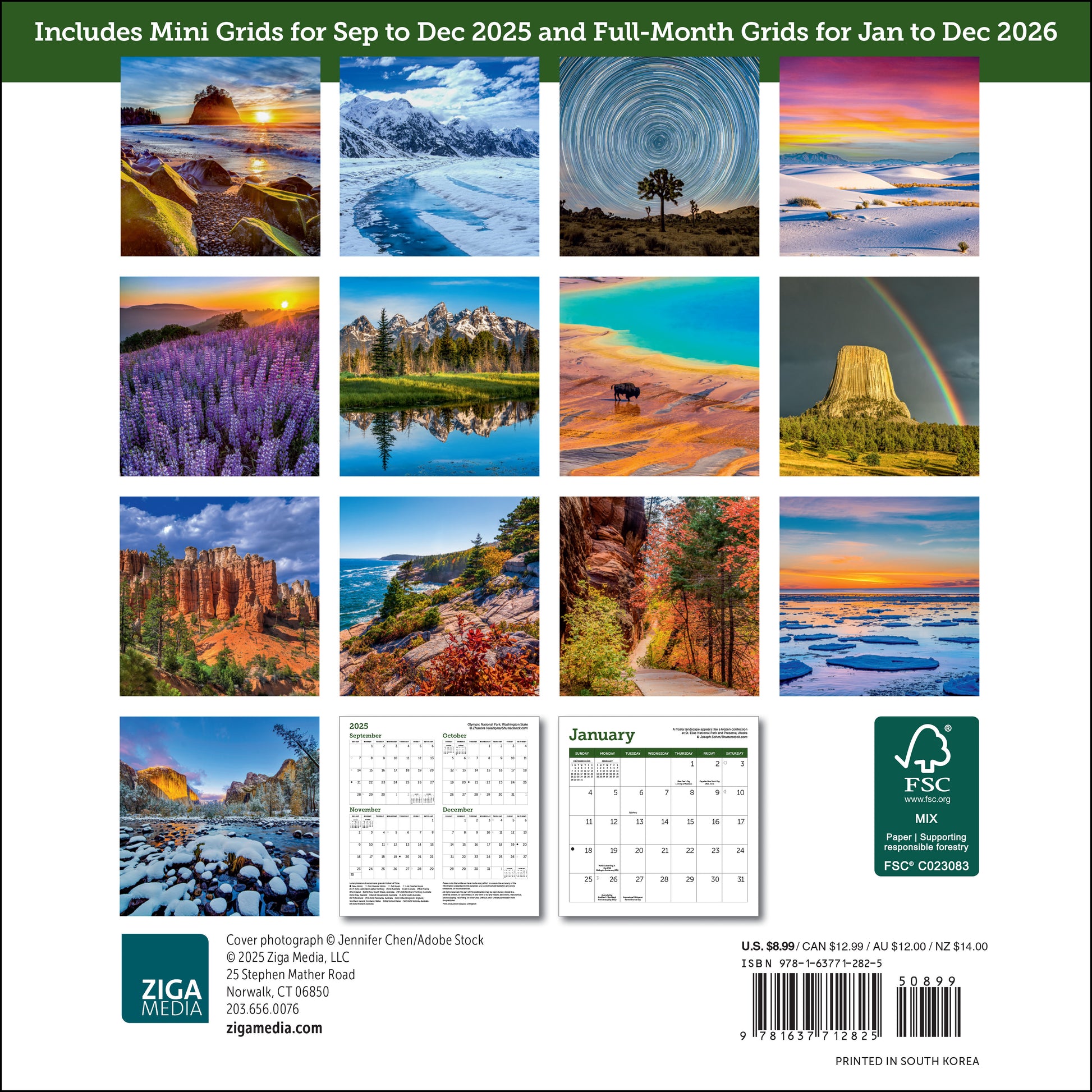 Small 2026 calendar featuring U.S. park landscapes