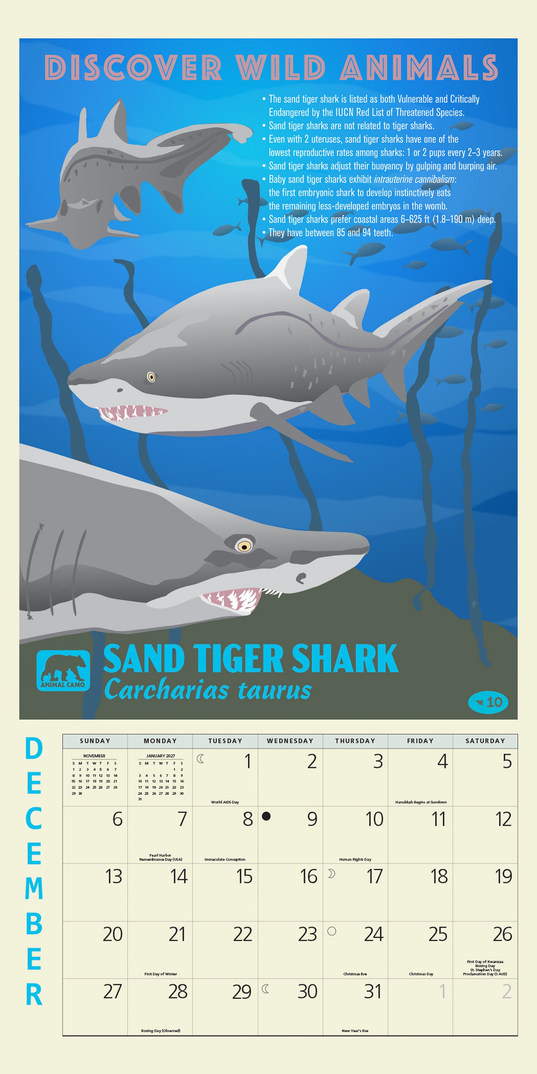 2026 calendar featuring American animals