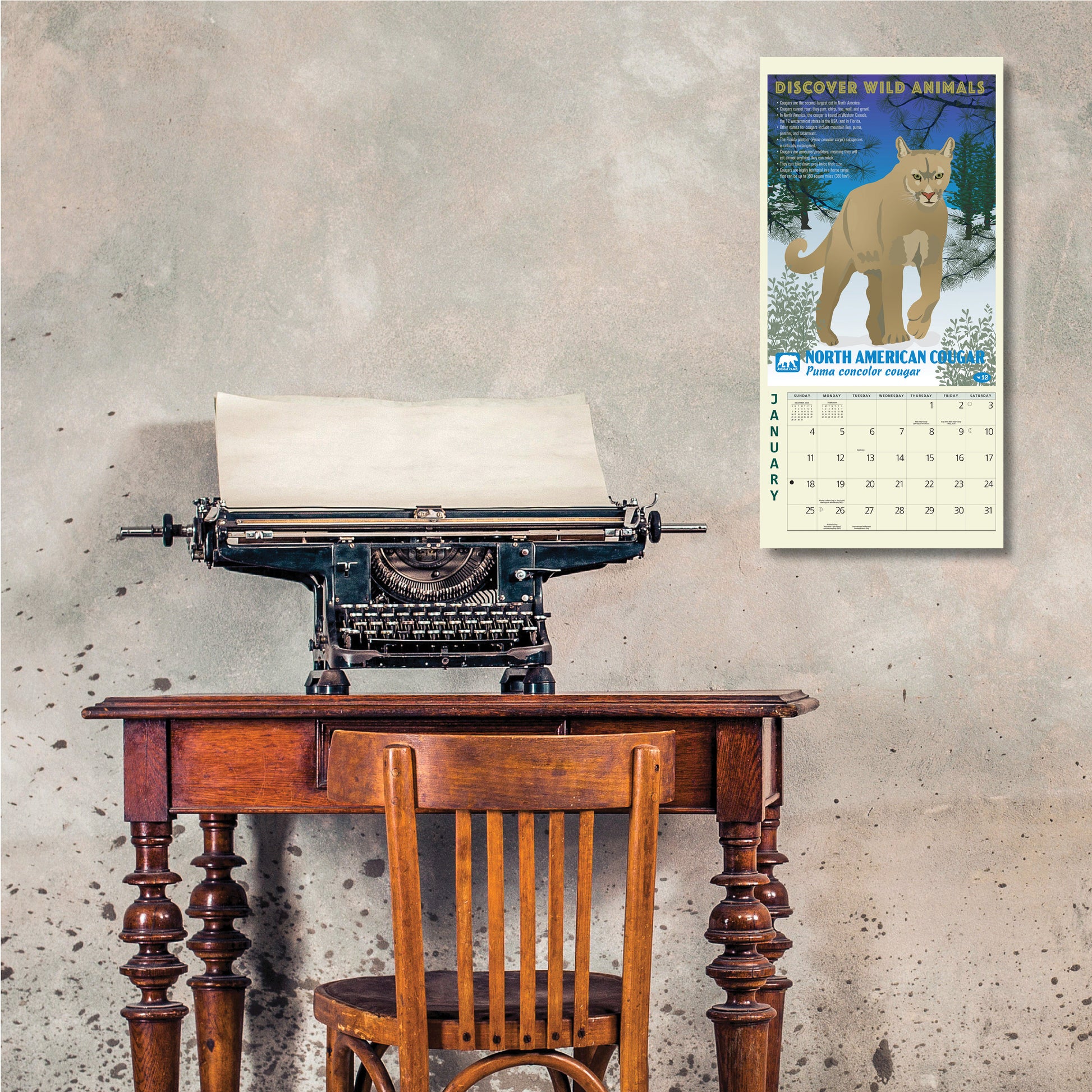 Compact 7" x 7" wildlife wall calendar