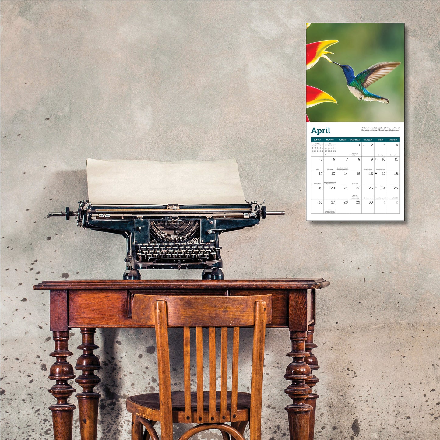 Compact 7" x 7" hummingbirds wall calendar