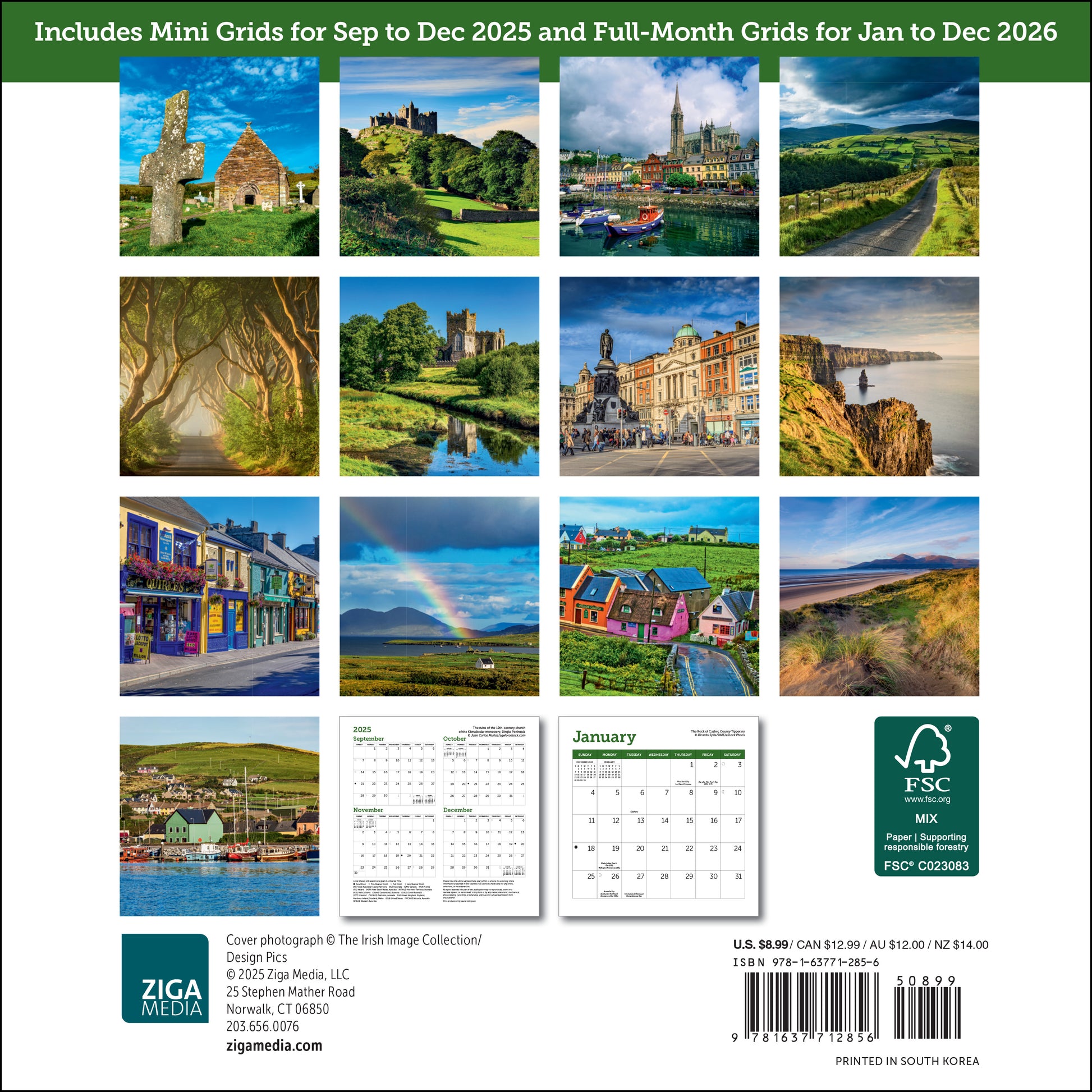 Small 2026 calendar with Ireland travel images