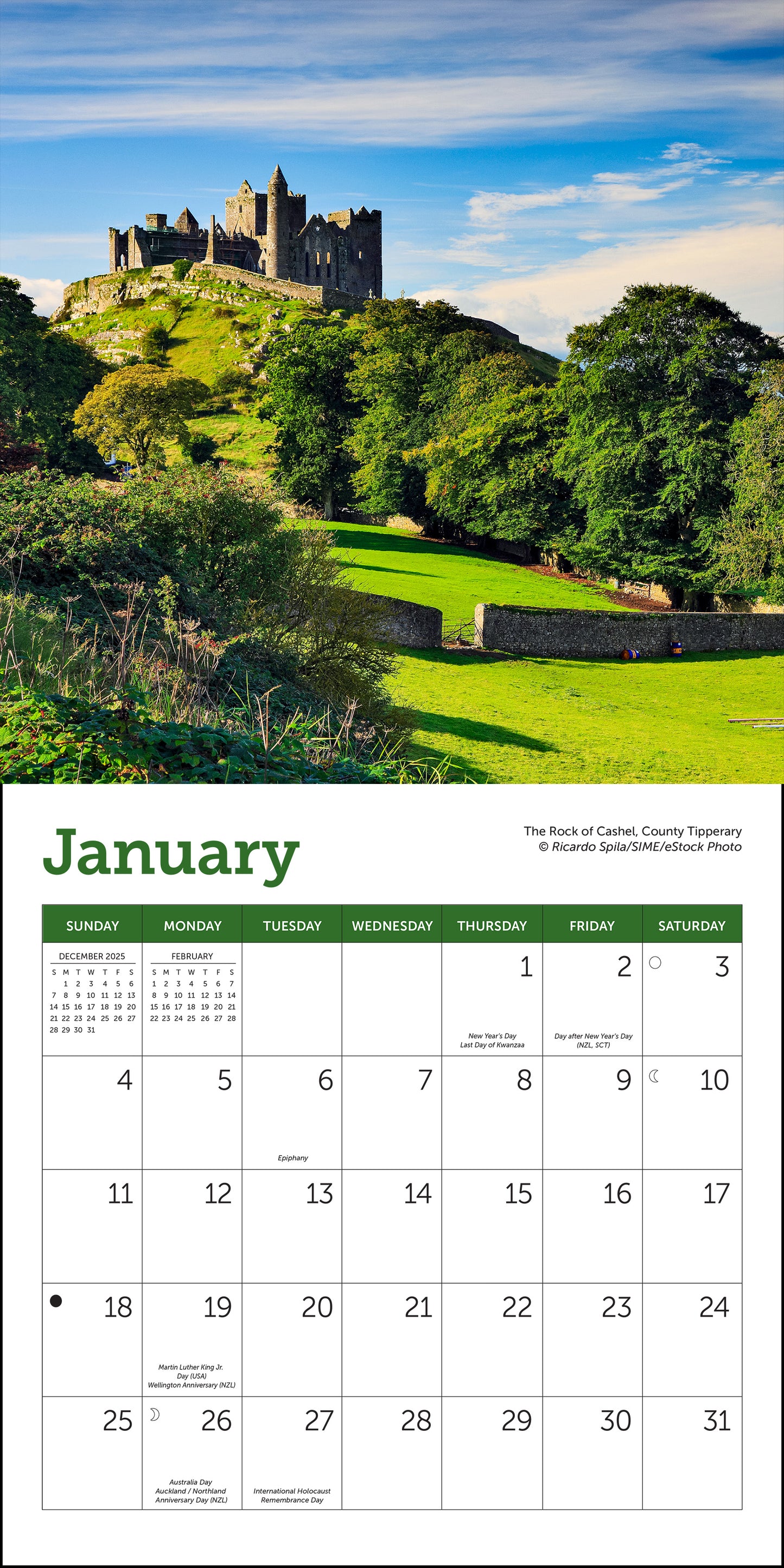 Mini wall calendar with scenic views of Ireland