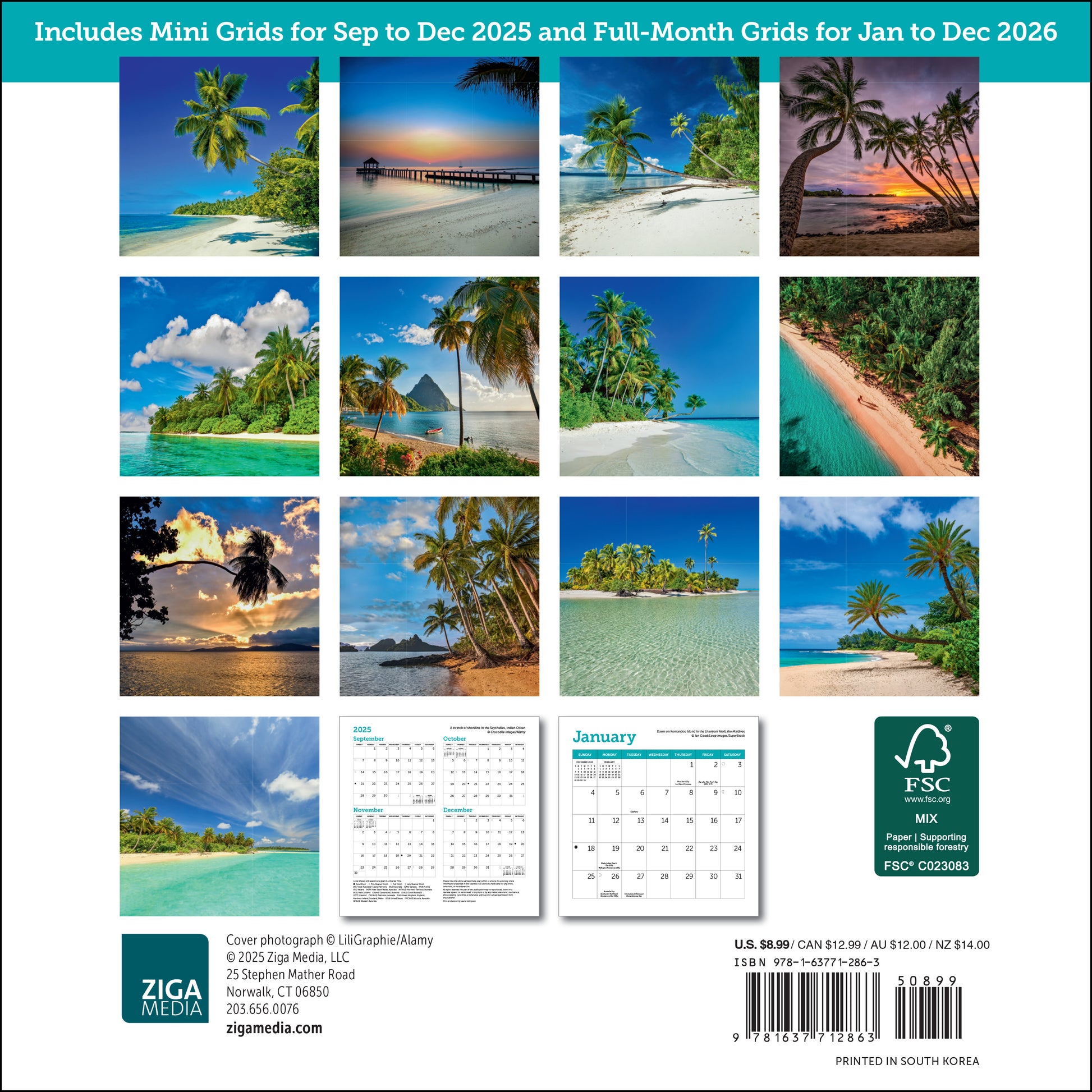 Small 2026 wall calendar showcasing islands