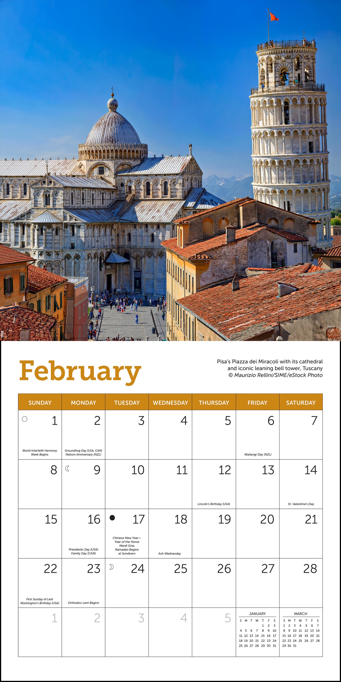 Mini wall calendar featuring Italian scenery