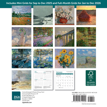 Small 2026 calendar with impressionist art by Monet