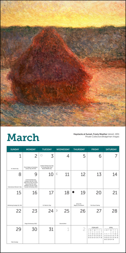 Mini wall calendar with Monet artwork for 2026