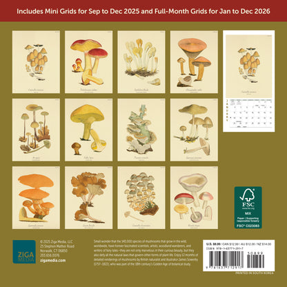 Small 2026 calendar with botanical fungi designs