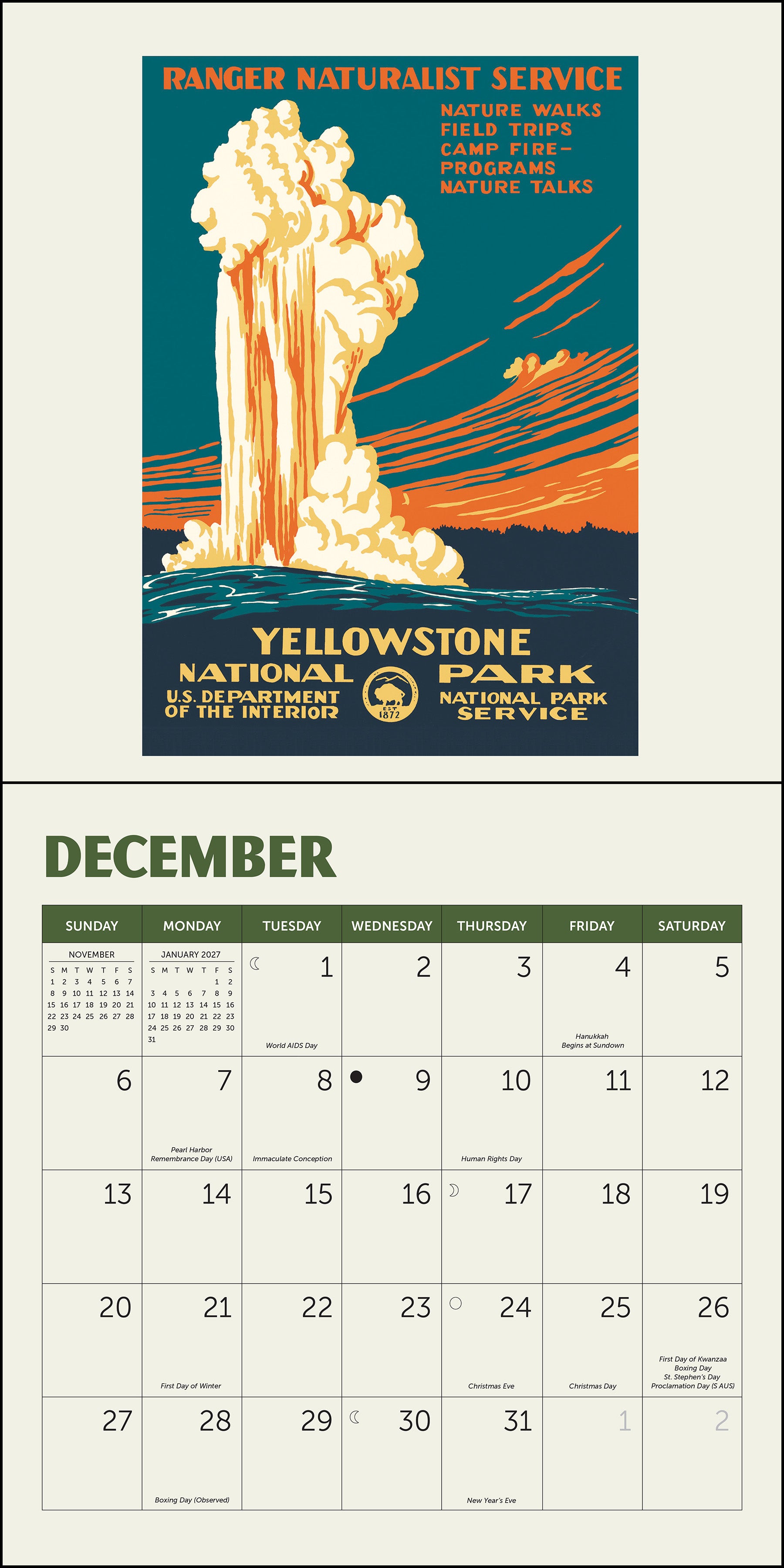 2026 calendar featuring WPA National Parks art
